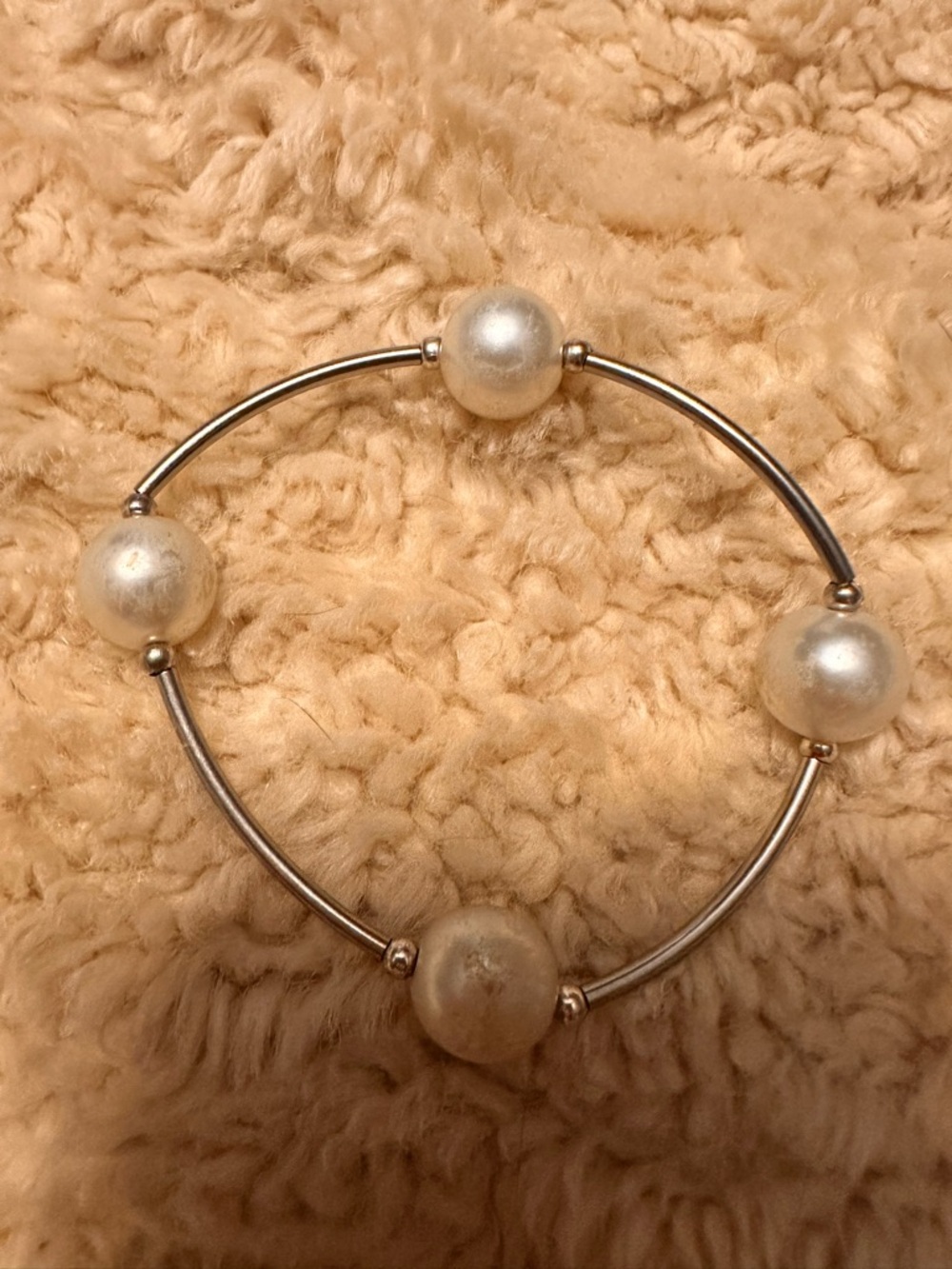 Blessing bracelet Silver Tone Bracelet with White Pearl Accent Beads